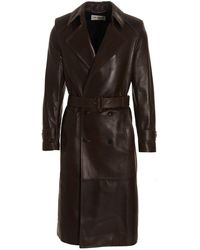 Saint Laurent - Double-Breasted Leather Trench Coat - Lyst