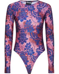 Versace Jeans Couture Synthetic Womans Lilac Fabric Body With Logo Brush Print in Violet Purple Womens Clothing Lingerie Bodysuits - Save 18% 