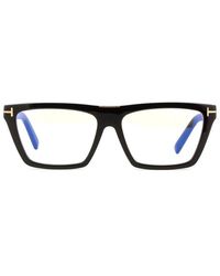 Tom Ford - Eyeglasses Square Full Rim, Shiny Frame And Clear Light Block Lenses Lens Ft5912-B001 - Lyst