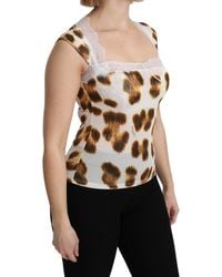 Roberto Cavalli - Roberto Cavalli Leopard-Print Lace-Trim Tank Top - Lyst
