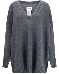 MM6 by Maison Margiela - Mm6 Maison Margiela Oversized Wool-Blend V-Neck Sweater - Lyst