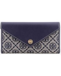 Tory Burch - Leather And T Monogram Fabric Wallet - Lyst