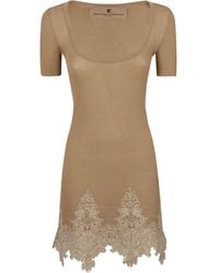 Ermanno Scervino - Square Neck Lace Paneled Knit Dress - Lyst