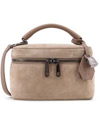 Brunello Cucinelli - Suede Crossbody Bag With Leather Shoulder Strap - Lyst