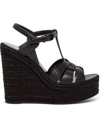 Saint Laurent - Tribute Leather Espadrille Wedge Sandals - Lyst