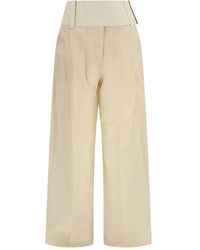 Max Mara - Beige Cotton Casual Pants - Lyst