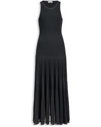 Maison AlaïA - Robe Midi Plissée En Mousseline Noire Dress - Lyst