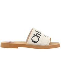 Chloé - White Cotton Flat Sandals - Lyst