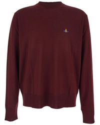 Vivienne Westwood - Bordeaux Crew Neck Sweater With Dropped Shoulders And Orb Logo On The Front - Lyst