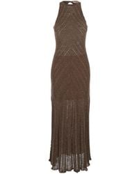 Twinset - Long Dress Knitted With V-Neck And Sleeves For Linen Polyester Polyamide - Lyst