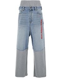 Balenciaga - Light Jeans With Fleece Inserts And Logo Lettering On The Front - Lyst