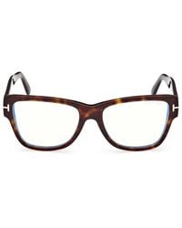 Tom Ford - Eyeglasses Square Full Rim, Dark Havana Frame And Clear--Light Block Lenses Lens Ft5878-B052 Sunglasses - Lyst
