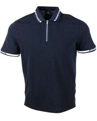 Armani Exchange - Hort-Sleeved Pique Cotton Polo Shirt With Zip Closure And Writing On The Collar - Lyst