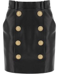 Balmain - High Waist Leather Mini Skirt - Lyst