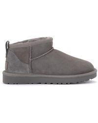 UGG - Classic Ultra Mini Gray Ankle Boot In Suede - Women - Lyst