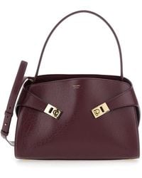 Ferragamo - 'hug' Bordeaux Shoulder Bag With Logo Printed On Front In Hammered Leather Woman - Lyst