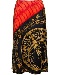 Marine Serre - Midi Skirt With All-over Ornament Jewelry Print In Silk - Lyst