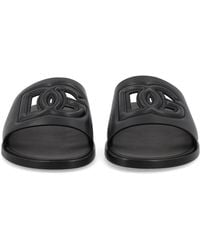 Dolce & Gabbana - Leather Slide With Logo Sandal - Lyst