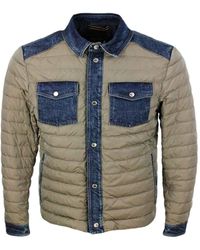 Moorer - 100 Gram Light Down Jacket With Denim Inserts And Details. Internal And External Side Pockets And Button Closure - Lyst