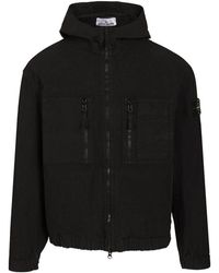 Stone Island - Hooded Organic Cotton Ripstop Overshirt With Vertical Zip Pockets - Lyst