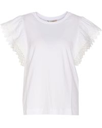 Twin Set - T-Shirt With Macrame Sleeves - Lyst