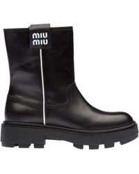 Miu Miu - Pull On Leather Mid-calf Boots - Lyst