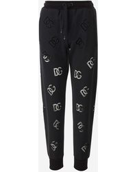 Dolce & Gabbana - Cotton Blend Jersey Pants With Cut Out Embroidery - Lyst