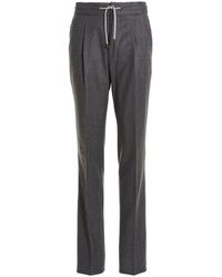 Brunello Cucinelli Front Pleat Wool Pants - Gray