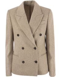 Brunello Cucinelli - Camel Double Breasted Wool Blend Jacket - Lyst