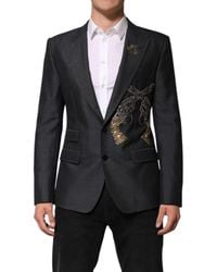 Dolce & Gabbana - Dark Gray Bee Embroidery Wool Coat Blazer - Lyst