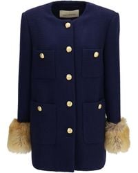 Valentino - Wool Tweed Caban Coat Knitwear - Lyst