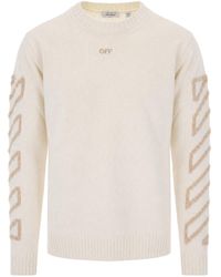 Off-White c/o Virgil Abloh - Cream Embroidered Crewneck Knit Sweater - Lyst