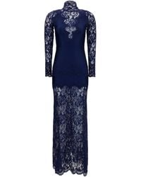 Rabanne - Long Lace And Jersey Dress Polyamide; Elastane - Lyst