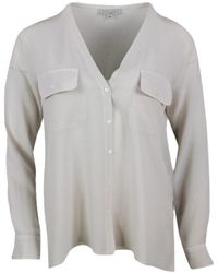 Antonelli - Shirt Made Of Soft Stretch Silk, With V-Neck, Chest Pockets And Button Closure - Lyst