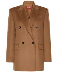 Max Mara - Msthobby Tan-Colored Lightweight Pure Wool Drap Loose-Fit Double-Breasted Blazer - Lyst