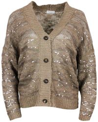 Brunello Cucinelli - Cardigan With Animalier Buttons Inlay In Silk - Lyst