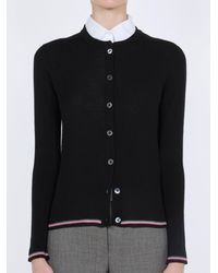 Thom Browne - Cardigan Col Rond Côtes En Laine Mérinos À Rayures Rwb Sweater - Lyst