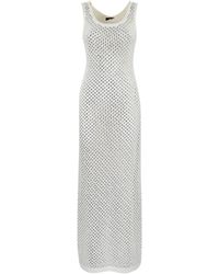 Elisabetta Franchi - Net Stitch Cotton Dress With Rhinestones - Lyst