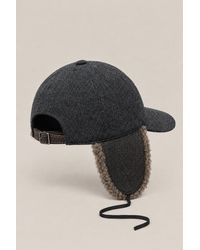 Brunello Cucinelli - Charcoal Wool Hat With Shearling Ear Flaps - Lyst