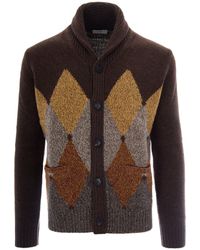 Ballantyne - Wool Shawl Collar Intarsia Cardigan Mouline Sweater - Lyst