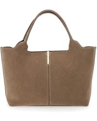 Tod's - 'Ebr' Tote Bag With Logo Plaque On The Front And Contrasting Stitching - Lyst