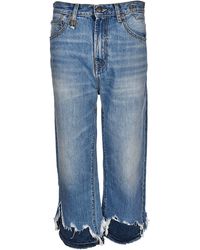 R13 Double Shredded Hem High Rise Camille Jeans - Blue