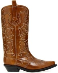 Ganni - Embroidered Leather Western Boots - Lyst