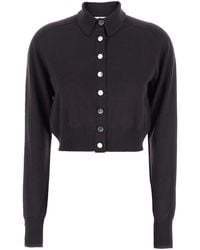 Sportmax - Cropped Cardigan With Button Down Collar Virgin Wool Tops - Lyst