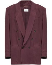 Saint Laurent - Aubergine Silk Habutai Double-Breasted Blazer - Lyst