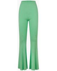 Self-Portrait Ribbed Knit Trousers - Green