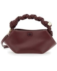 Ganni - 'Bou' Bordeaux Mini Handbag With Braided Handle And Removable Shoulder Strap - Lyst