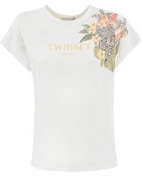 Twin Set - T-Shirt With Logo And Floral Print - Lyst