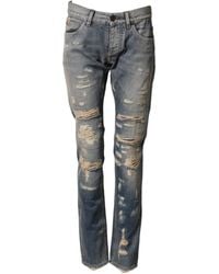 Dolce & Gabbana - Tattered Skinny Denim Trouser Jeans - Lyst