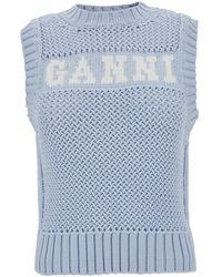 Ganni - Light Knit Vest With Intarsia Logo - Lyst